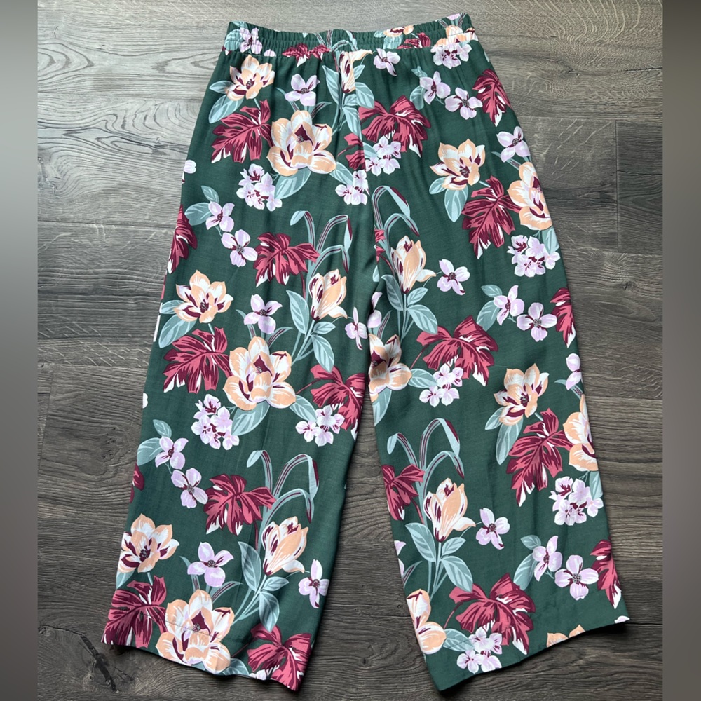 LOFT tropical floral fluid pants green XSP XS petite
